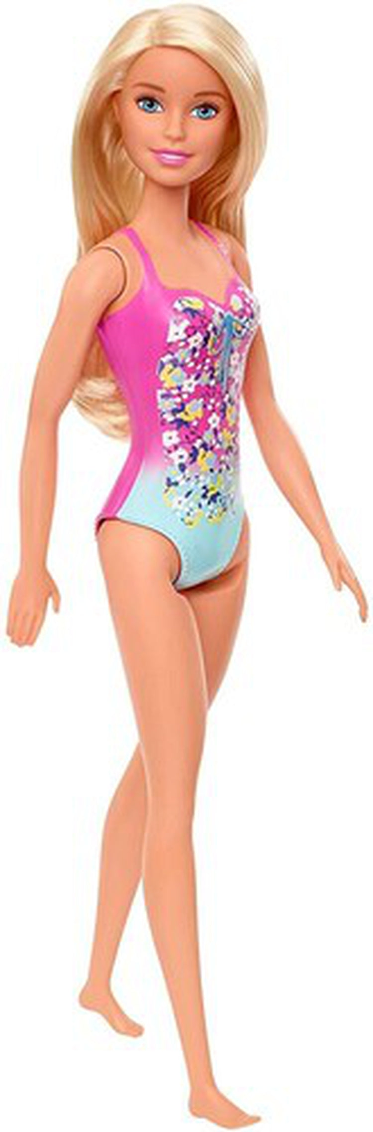 Mattel - Barbie Beach: Doll with Pink, Blue and Floral Design Swim Suit, Blonde
