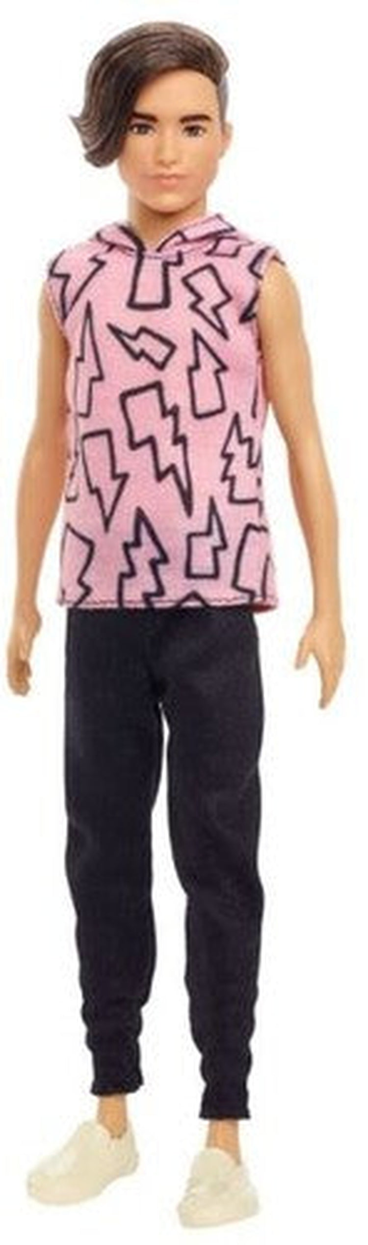 Mattel - Barbie Ken Fashionista Doll, Pink Hoodies with Lightening Bolts, Black Pants, White Shoes and Short Brown Hair